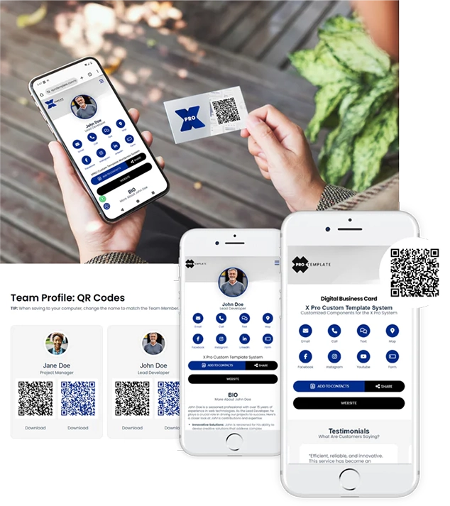 digital company team cards with qr codes example MOBILE