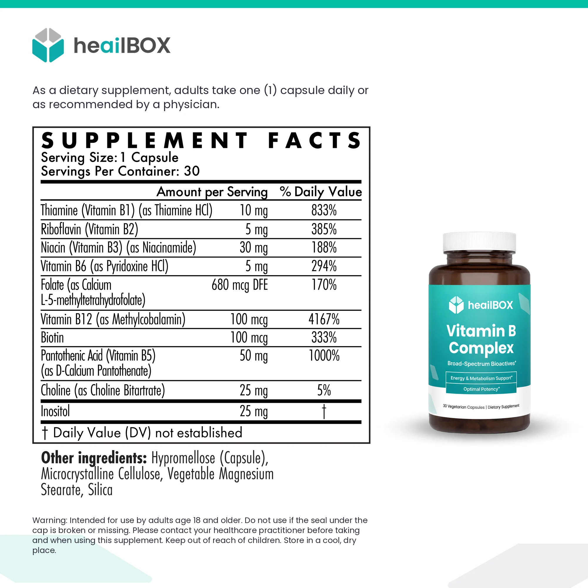 heailBOX Vitamin B Complex Gallery 4 Supplement Facts